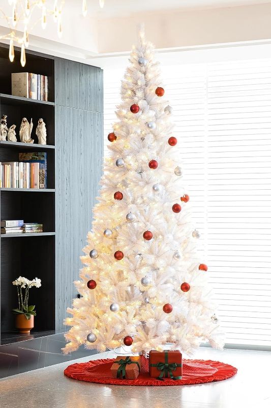 Photo 1 of ***green tree, not white*** BSHAPPLUS 7.5 ft Pre-Lit White Christmas Tree,600 Color-Changing LED Lights,1600 Branch Tips,Hinged Pine with Stand,Artificial Xmas Tree,Warm Light and Three-color Light
