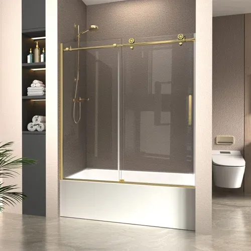 Photo 1 of 57'' - 59'' W x 60'' H Single Sliding Door Frameless Tub Door with Clear Glass (Part number: MI-5960-SG-40-W)