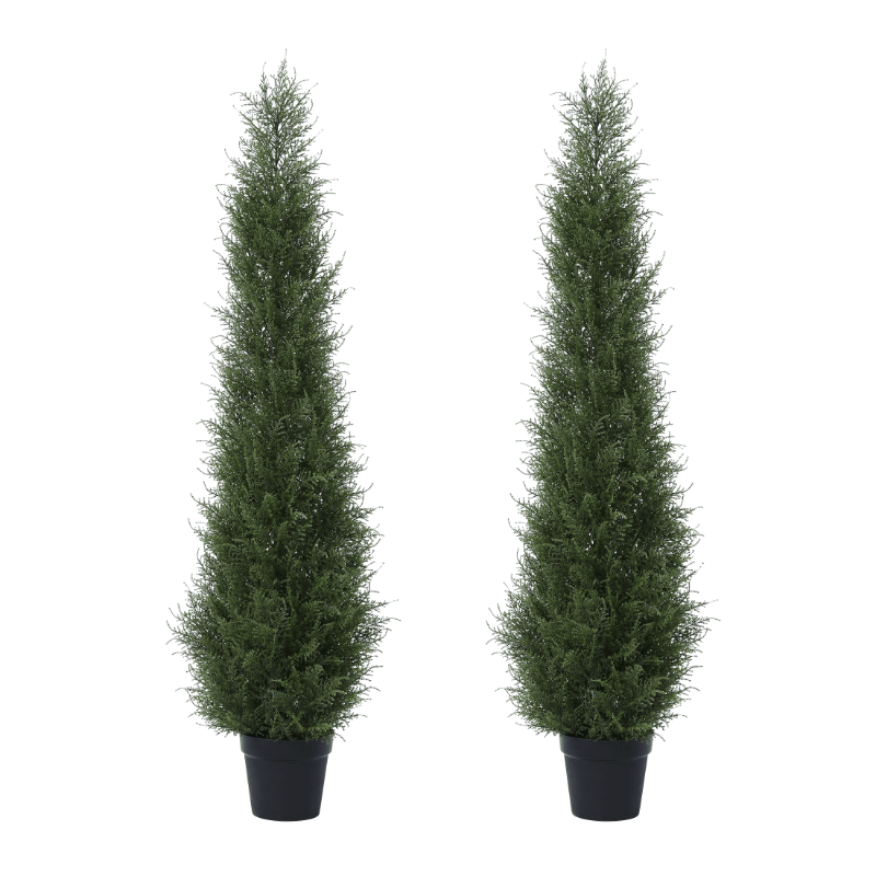 Photo 1 of 2 Pack 5 ft Artificial Cedar Tree UV Rated , Artificial Christmas Topiary Tree, Pre-Potted Plants for Indoor Outdoor Housewarming Gift Home Decor, DR.Planzen
