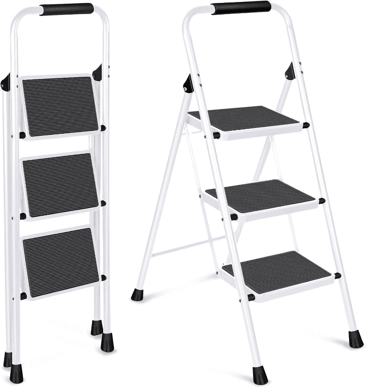 Photo 1 of 3 Step Ladder, VQJTCVLY Folding Step Stool with Wide Anti-Slip Pedal, 330lbs Sturdy Steel Ladder, Convenient Handgrip, Lightweight, Portable Steel Step Stool
