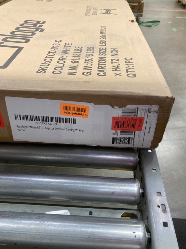 Photo 1 of Furologee 66” L Shaped Desk with Power Outlet, Reversible Computer Gaming Desk with File Drawer & 2 Monitor Stands for Home Office with Storage Shelves, White