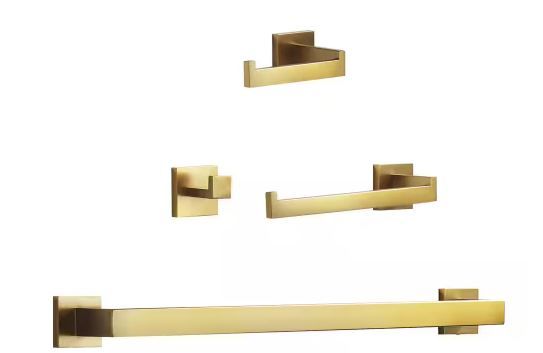 Photo 1 of 4-Piece Bath Hardware Set with Towel Bar Hand Towel Holder Toilet Paper Holder Towel Hook in Brushed Gold