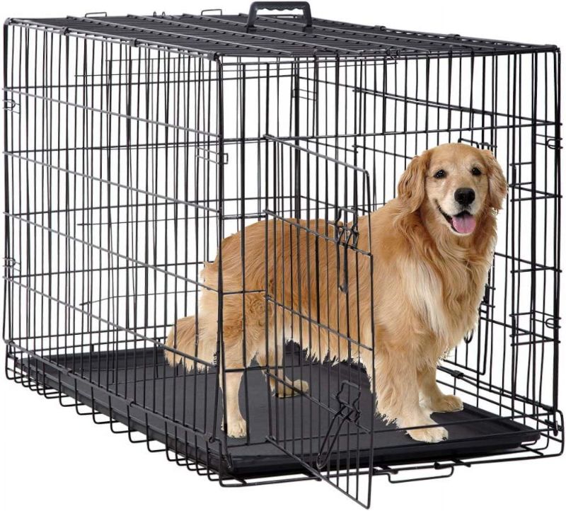 Photo 1 of BestPet 48 inch Foldable Metal Dog Crate for Large Dogs, Double Door, Divider, Removable Tray(Black)