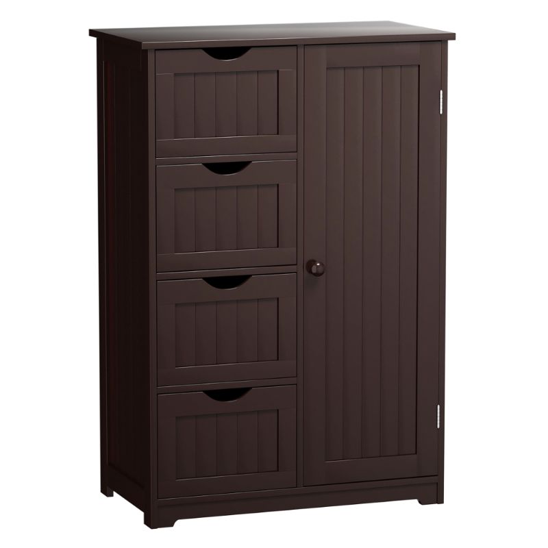 Photo 1 of Costway Bathroom Storage Wooden 4 Drawer Cabinet Cupboard 2 Shelves Free Standing Brown
