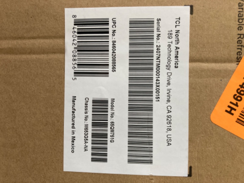 Photo 2 of ***MISSING POWER CORD, UNTESTED***   TCL 65-Inch QM7 QLED 4K Smart QD-Mini LED TV with Google TV (65QM751G, 2024 Model) Dolby Vision IQ, Dolby Atmos, HDR, Game Accelerator up to 240Hz, Voice Remote, Works with Alexa, Streaming Television