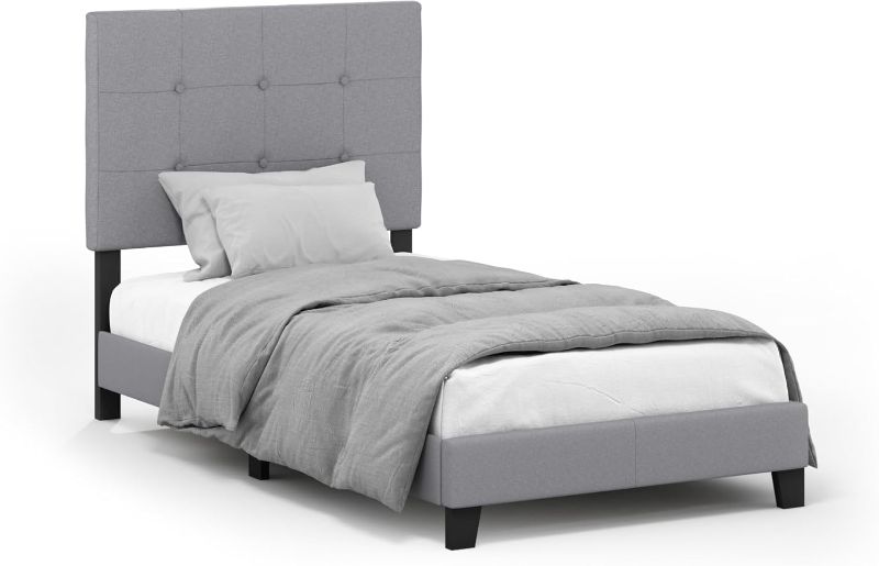 Photo 1 of ***MAY BE SIMILAR BUT NOT EXACT***     Furinno Laval Button Tufted Upholstered Platform Bed Frame, Twin, Glacier
