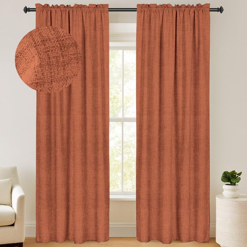 Photo 1 of 100% Blackout Shield Linen Blackout Curtains 63 Inches Long 2 Panels Set, Blackout Curtains for Bedroom/Living Room, Thermal Insulated Rod Pocket Window Curtains & Drapes, 50W X 63L, Orange