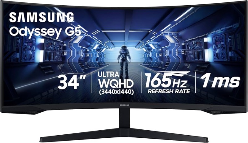 Photo 1 of amsung 34' Odyssey G5 Ultra-Wide Gaming Monitor with 1000R Curved Screen, 165Hz, 1ms, FreeSync Premium, Large Display, Eye Comfort, Multiple Ports, WQHD, LC34G55TWWNXZA, 2020, Black