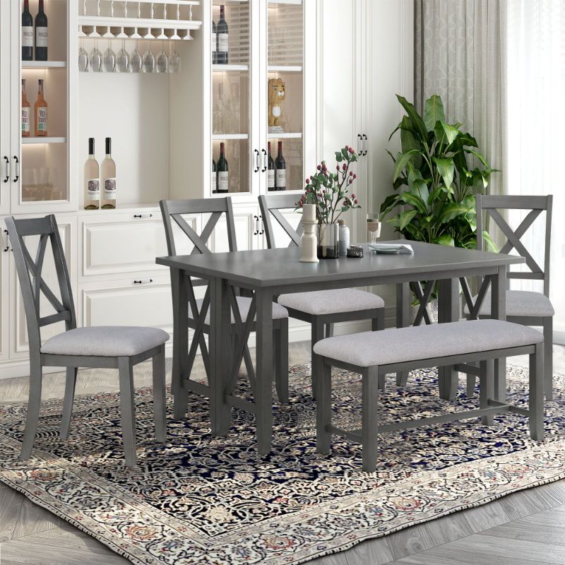 Photo 1 of 6Pc Solid Wood Space Saving Foldable Dining Set (Gray) FedEx/UPS
