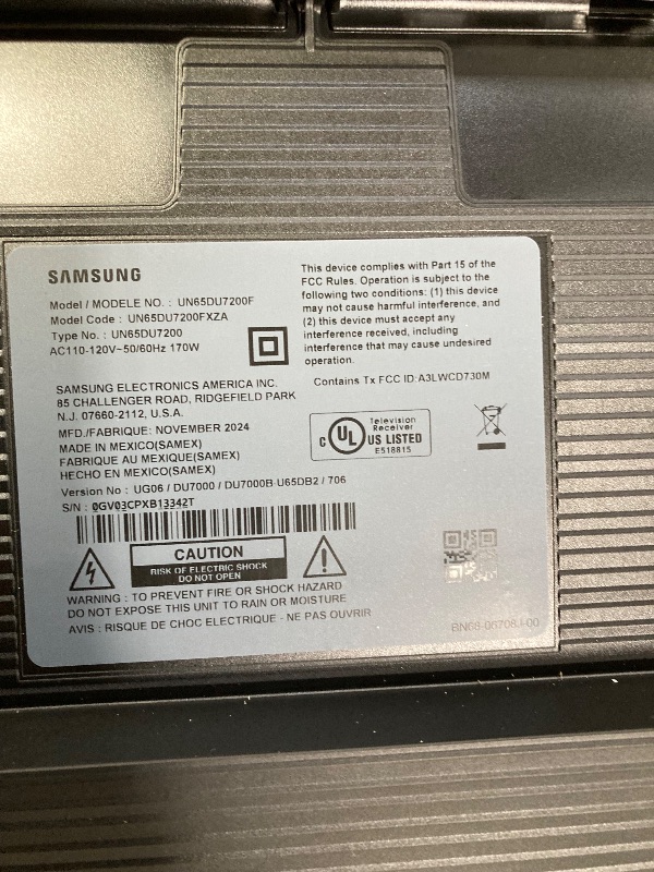 Photo 1 of **see notes** 
SAMSUNG 65-Inch Class Crystal UHD 4K DU7200 Series HDR Smart TV w/Object Tracking Sound Lite, PurColor, Motion Xcelerator, Mega Contrast, Q-Symphony (UN65DU7200, 2024 Model)