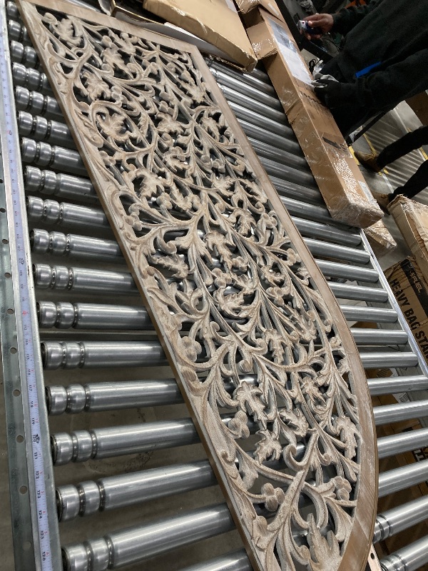 Photo 1 of Deco 79 Wooden Floral Handmade Home Wall Decor Arched Wall Sculpture with Intricate Carvings, Set of 2 Wall Art 15" W, 36" H, Brown
