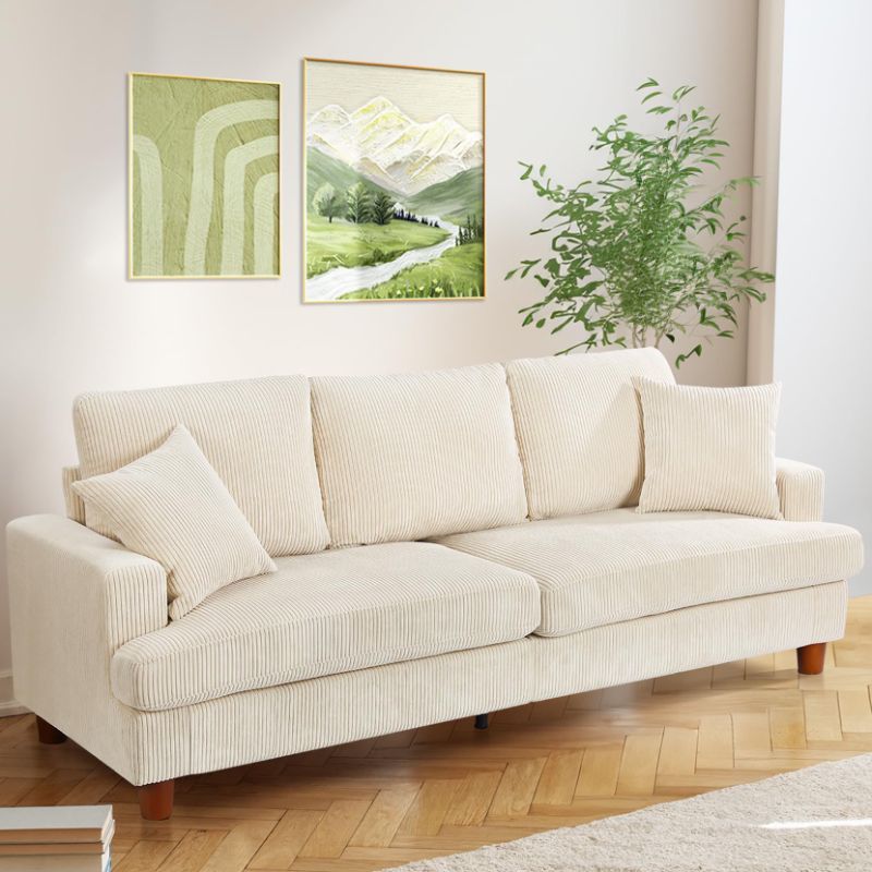 Photo 1 of 87" Corduroy Sofa,3 Seater Sofa with Extra Deep Seats,Neche Comfy Upholstered Couch for Living Room,2 Pillows,Beige
