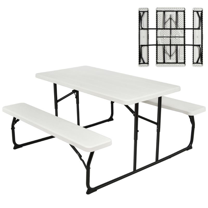 Photo 1 of Costway Folding Metal Picnic Table Set, White
