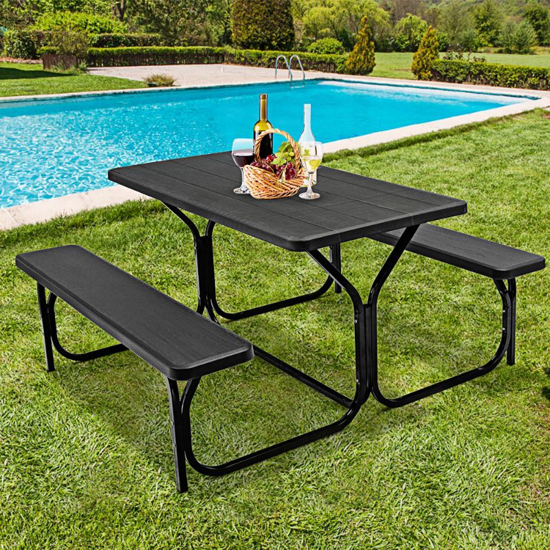 Photo 1 of Costway Picnic Table Bench Set Outdoor Backyard Iron Patio Garden Party Dining All Weather Black
