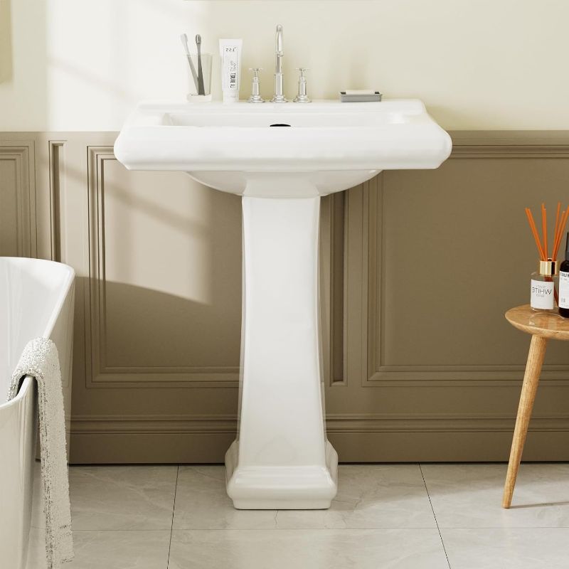 Photo 1 of  Bathroom Pedestal Sink, Glossy White Ceramic