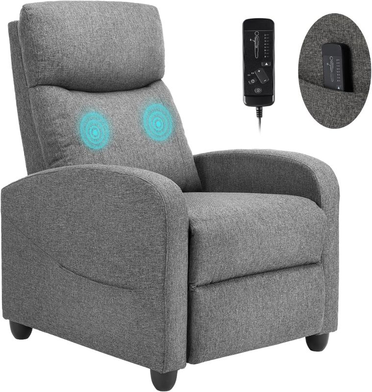 Photo 1 of  Recliner Chair for Adults, Massage Fabric Small Recliner Home Theater Seating with Lumbar Support, Adjustable Modern Reclining Chair with Padded Seat Backrest for Living Room (Grey)