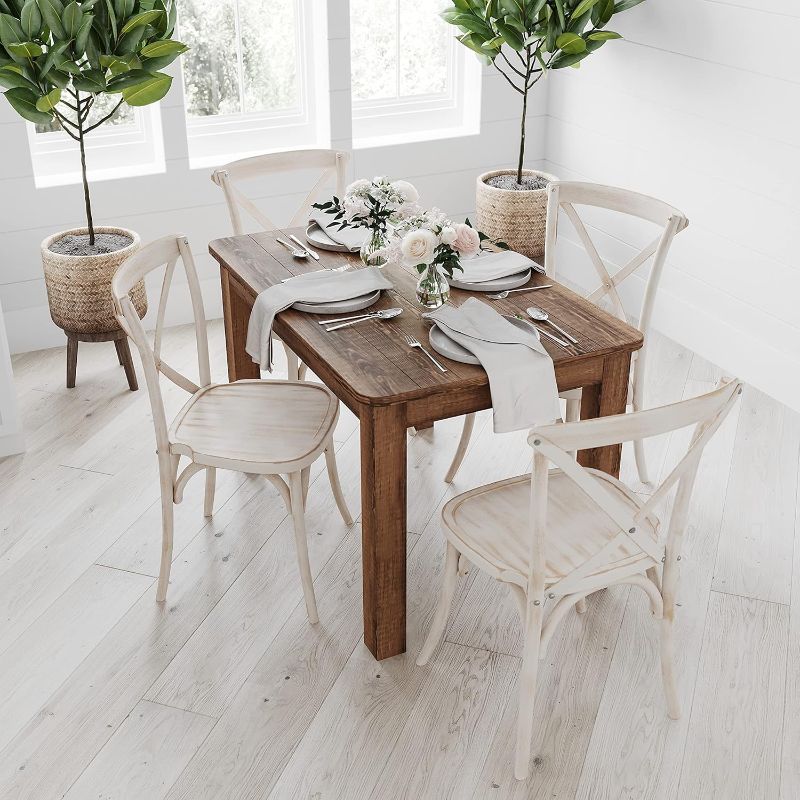 Photo 1 of **see notes** 
Rustic Brown Solid Wood Dining Table, Kitchen Table with Square Legs, Farmhouse Dining Table