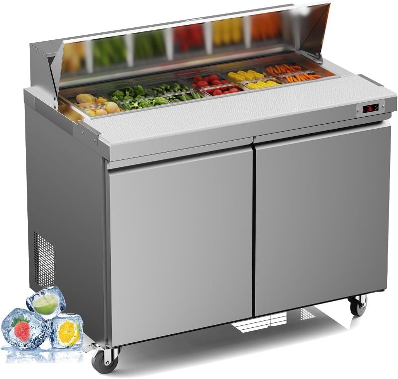 Photo 1 of 48" w commercial refrigerator sandwich salad prep table refrigerator stainless steel with 12 pans