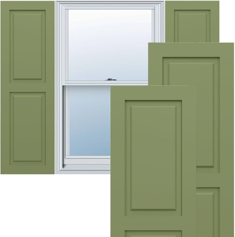 Photo 1 of  Two Equal Raised Panel Shutters, 15-in. W x 36-in. H, Moss Green