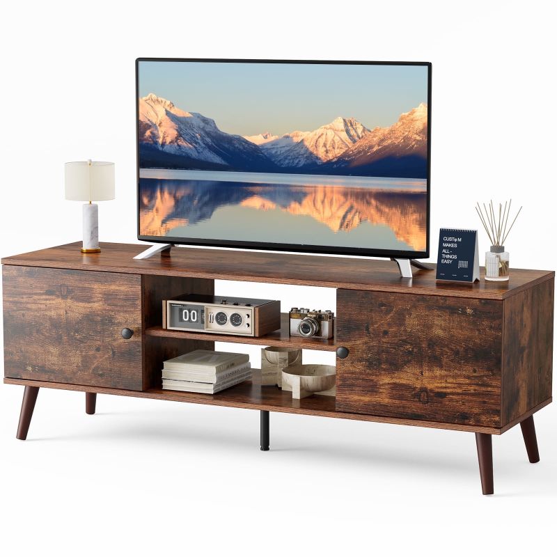 Photo 1 of  Modern TV Stand for 55 60 inch TV, Mid Century Entertainment Centre, Media Console Table with Storage for Living Room, Office, Brown