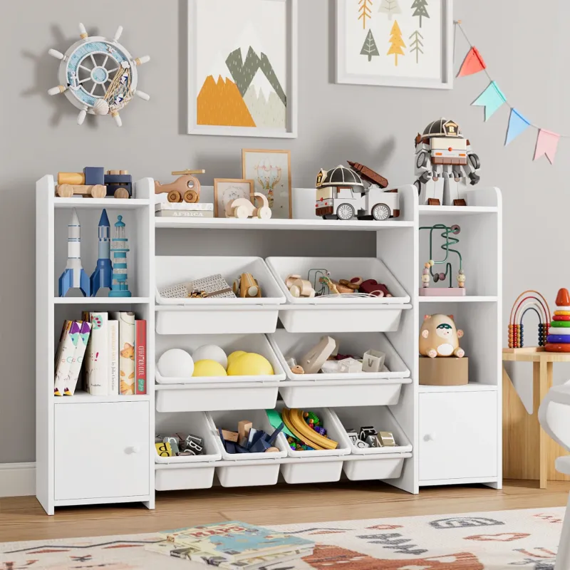 Photo 1 of  Kids Toy Organization Cubby Bookcase with 8 Bin, 2 Door White Storage Organizer Bookshelf for Children Room Playroom