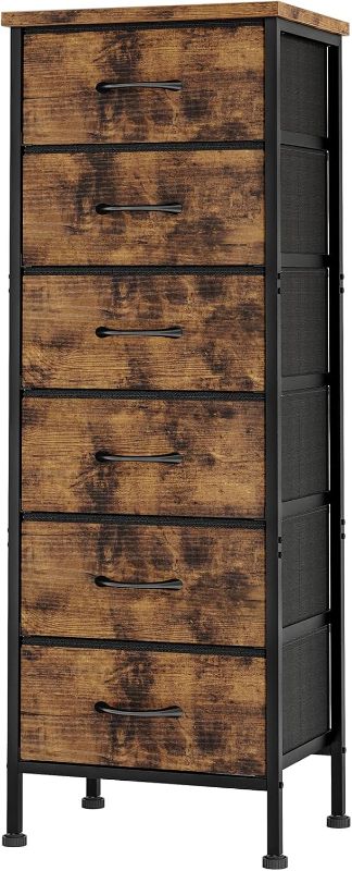 Photo 1 of Fixwal Tall Dresser for Bedroom Closet Organizers and Storage Tall Fabric Dresser with 6 Drawers, Small Clothes Storage Girl Bedroom Furniture, Rustic Brown