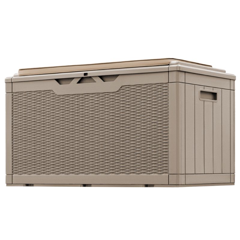 Photo 1 of Devoko 100 Gallon Resin Deck Box Outdoor Lockable Storage Bench with Cushions Waterproof Storage Box,Brown

