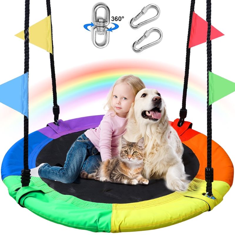 Photo 1 of 40 in. Multi-color Flying Saucer Tree Web Swing Play Set Swing for Kids
