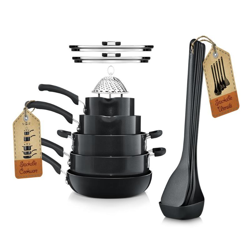 Photo 1 of 
Set Nonstick, Induction Cookware with Foldable Knob, Space Saving, Nylon Tools, Black, One Size
