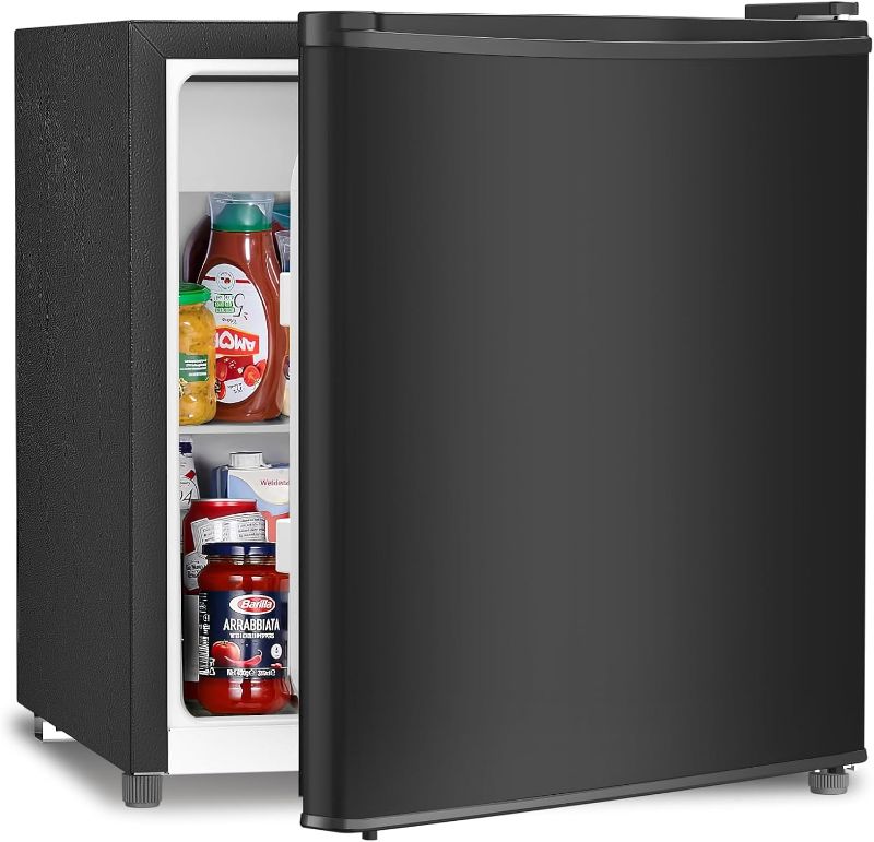 Photo 1 of Antarctic Star Compact Refrigerator Mini Fridge with Freezer, Single Reversible Door, Dorm Fridge, Removable Glass Shelf, Defrost Button, for Bedroom, Office, Garage, 1.4 Cu. Ft, Black