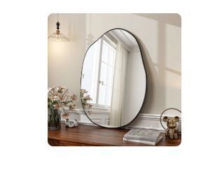 Photo 1 of BEAUTYPEAK 26" x 38" Vanity Mirror Wall Wavy Mirror Bathroom Mirror Decor , Black
