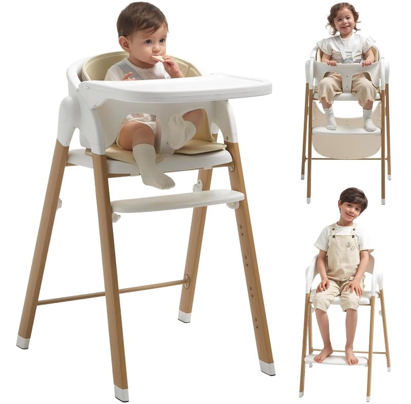 Photo 1 of **see notes**
High Chair for Babies and Toddlers Adjustable Foldable Convertible 5 Point Harness Easy Clean Wood-Printed Metal with Removable Tray Baby Highchair for Family (White&Natural Wood-Printed Metal)
