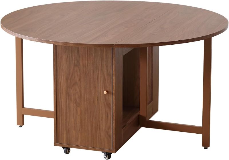 Photo 1 of 47.3" Round Folding Dining Table for 4-6 Wood Kitchen Foldable Dining Table Large Drop Leaf Dinner Table with Storage Shelf Metal Legs for Home Dining Room Living Room in Walnut (Only Table)
Visit the COMUHOME Store
4.6 4.6 out of 5 stars   (6)