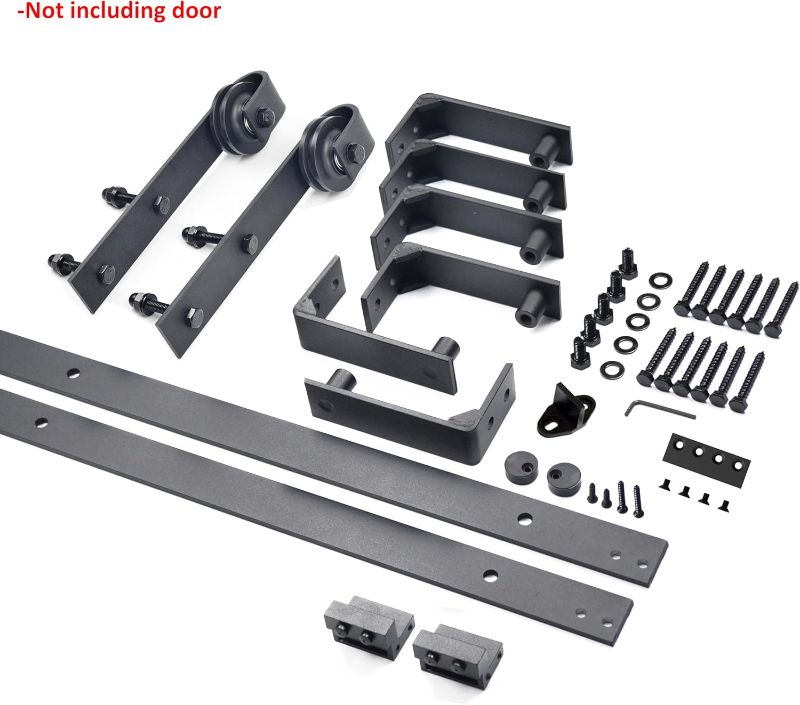 Photo 3 of DIYHD Bent Straight Roller Barn Wood Closet Interior Door Sliding Hardware, 8FT Track Kit, Ceiling Mount kit