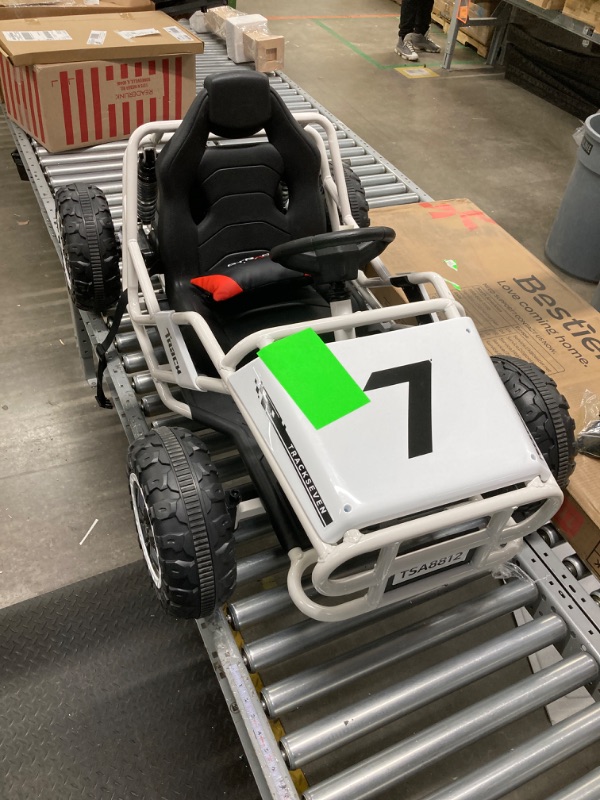 Photo 2 of 24V Kids Electric Go Kart Outdoor Ride on Car Toys for Boys and Girls Ages 6 and Up, 4 Big Wheels Drifting Car, Kids Vehicles with Gas and Brake Pedal, Wide Seat, Powerful Motors (White) (*** Rear wheel is locked up, No charge cable***) 