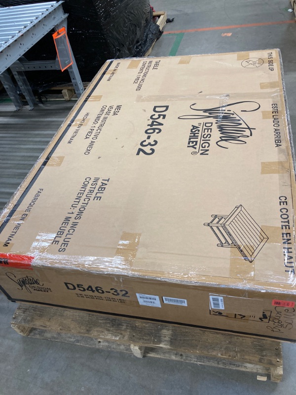 Photo 1 of Signature Design by Ashley Valebeck Rustic Counter Height Dining Table with 4 Drawers, 2 Open Shelves and 7-bottle Wine Rack, White & Dark Brown