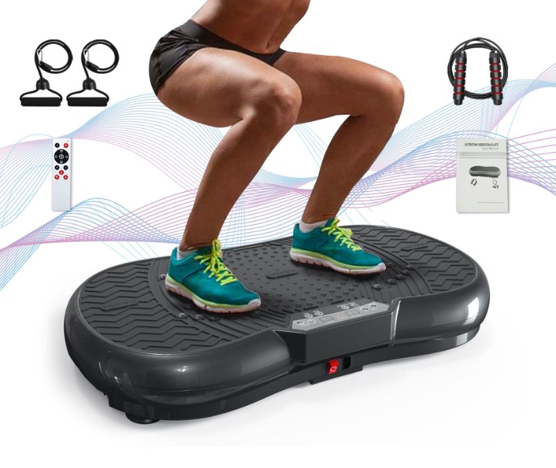 Photo 1 of Bigzzia Vibration Plate Exercise Machine Whole Body Workout Vibration Fitness Platform w/ Loop Bands Jump Rope Bluetooth Speaker Home Training Equipment for Weight Loss & Toning, Black
