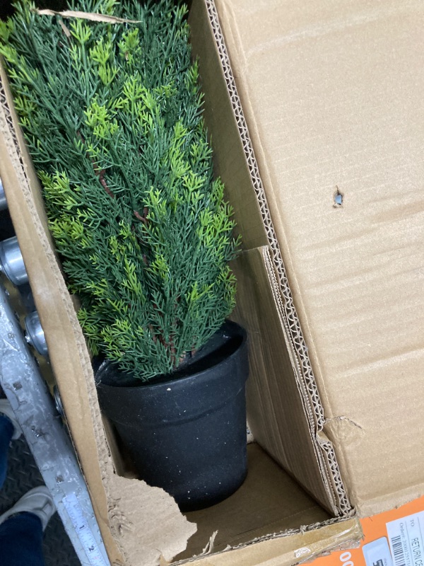 Photo 1 of Artificial Cedar Tree 2 Pack 3 ft Outdoor Artificial Topiary Cedar Plants Fake Tree UV Rated Potted Plants for Porch Decor Faux Pine Tree for Perfect Housewarming Gift
