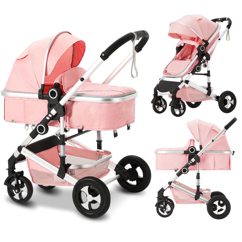 Photo 1 of AILEEKISS 3-in-1 Convertible Baby Stroller, Folding Newborn Stroller with Big Seat, 21LB, Pink
