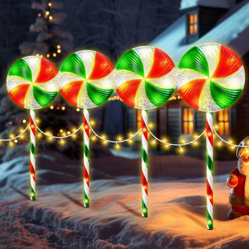 Photo 1 of 8PK 28inch Christmas Pathway Light Lollipop 8 Lighting Modes Flickering Candy Marker Waterproof Outdoor Christmas Pathway Decor Light
