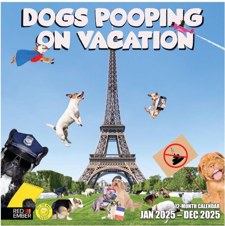 Photo 1 of 
RED EMBER Dogs Pooping on Vacation 2025 Wall Calendar 12 Month Funny Secret Dirty Santa White Elephant Yankee Swap | 12" x 24" Open | Thick & Sturdy Paper | Giftable | Calendar 2025
(5 pack)