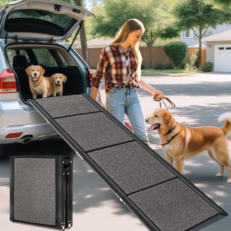 Photo 1 of 71" L & 20" W Extra Wide & Long Dog Car Ramp, Folding Dog Ramp with Anti-Slip Surface, Pet Stairs Ramp to Get Into a SUV, Truck & Car, Extra Long Dog Truck Ramp for Large Dogs Up to 250lbs