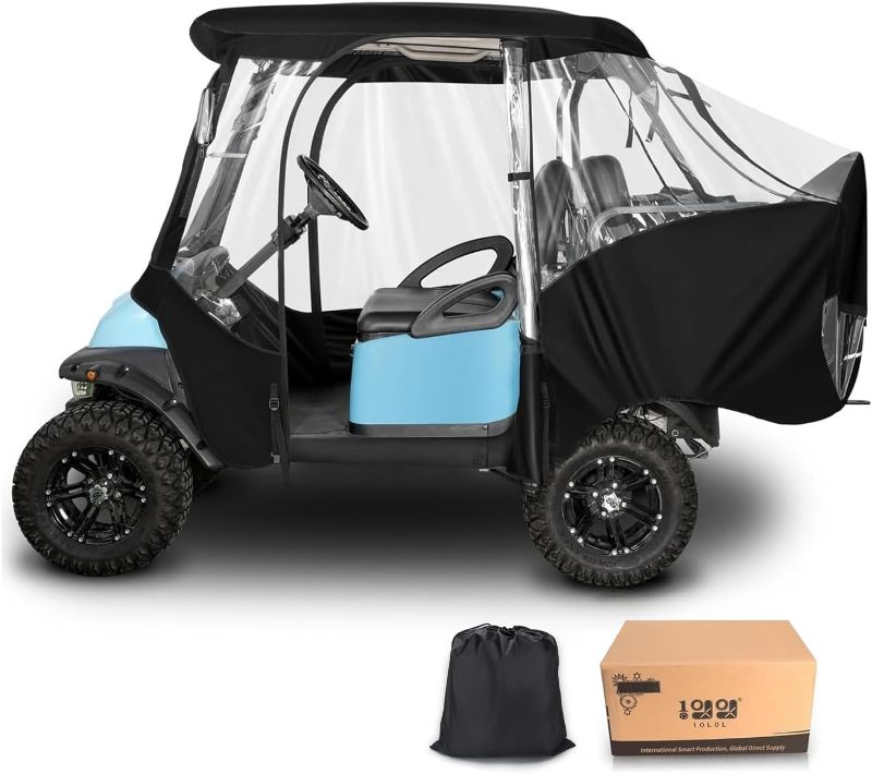 Photo 1 of 10L0L Golf Cart 4 Passenger Enclosure for Club Car Precedent Short Roof 57.5" Deluxe 600D Golf Cart Heavy Duty Rain Cover with 4 Zipped Doors Clear PVC Windows (Latest Improved Version)