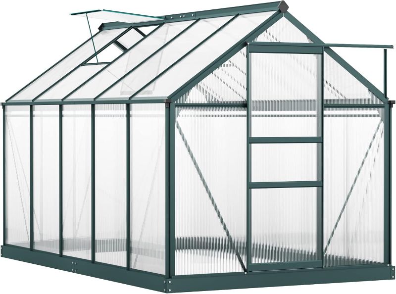 Photo 1 of ***Box 2 of 3 only/incomplete set***Outsunny 6' x 10' Greenhouse for Outdoors, Polycarbonate Greenhouse with Rain Gutter and Roof Vent, Aluminum Walk-in Green Houses for Outside for Patio Backyard garden dark green 
  * see description*