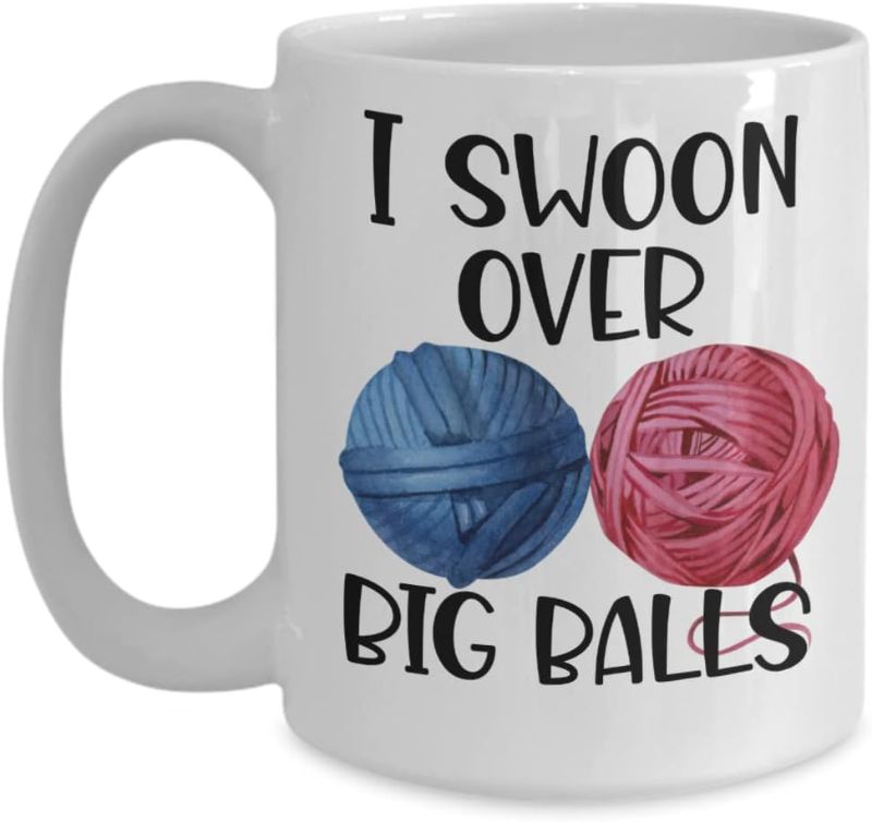 Photo 1 of  Swoon Over Big Balls Mug Funny Crocheting Knitting Crochet Ideas for Mom Grandma Birthday Christmas Ideas for Her 11 oz White Ceramic Coffee