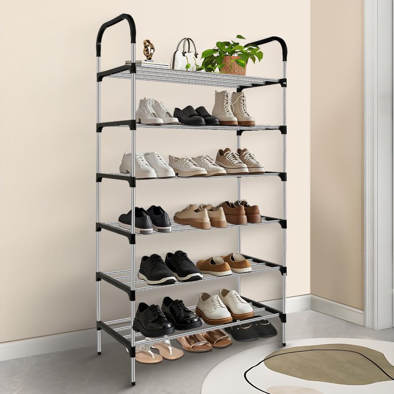 Photo 1 of 6-Tier Shoe Rack Storage, Metal Shoe Organizer Stand for Garage, Entryway, Set of 2 3-Tier Stackable Shoe Rack Shelf, with Adjustable Flat or Angled Shelves, Holds 18-24 Pairs