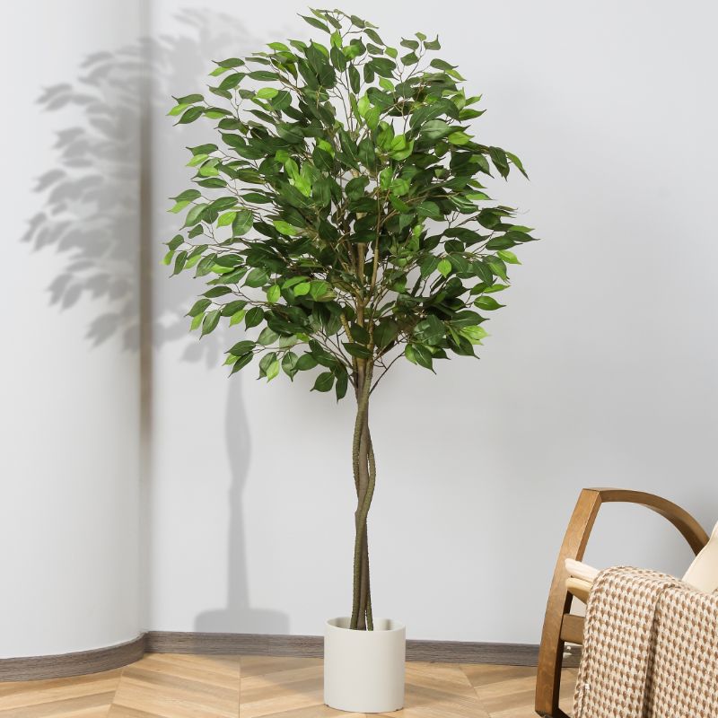 Photo 1 of Artificial Tree, 5ft Fake Ficus Tree, Faux Plastic Ficus Plant in Pot with Durable Plastic Trunk, Fake Silk Plant for Home Decor Office House Living Room Indoor Outdoor