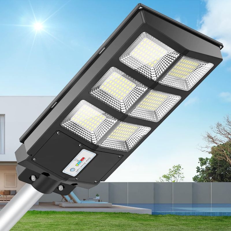 Photo 1 of 1000W Solar Street Lights Outdoor, Sturdy Thickened Body and Reliable Design, 120000 Lumens High Brightness Dusk to Dawn with Motion Sensor and Remote Control, Waterproof IP66