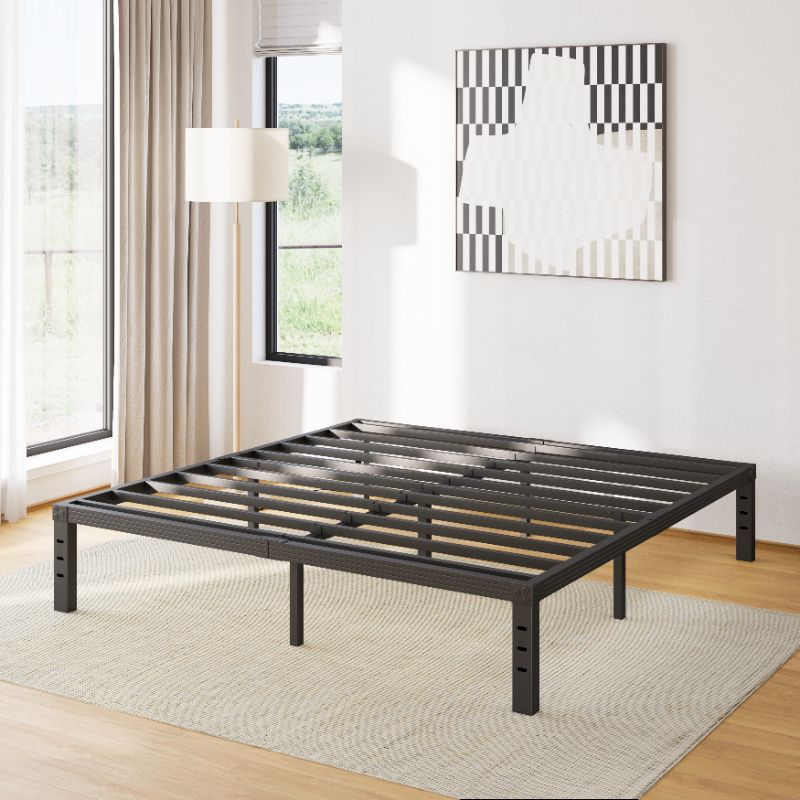 Photo 1 of COMASACH 14 inch Queen Bed Frame, Easy Assembly, No Box Spring Needed, Heavy Duty Metal Platform Queen Size, Noise Free, Black