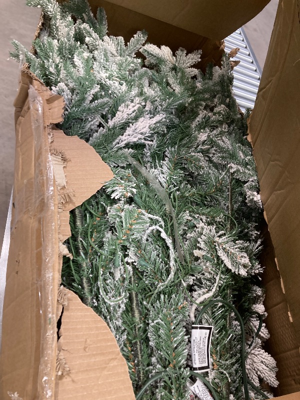 Photo 2 of 8ft Flocked Christmas Tree with 250 Warm White Lights, Frosted Artificial Tree with 820 Snowy Branch Tips, Metal Stand & Foldable Base - Ideal for Home, Office, Party, or Holiday Decor